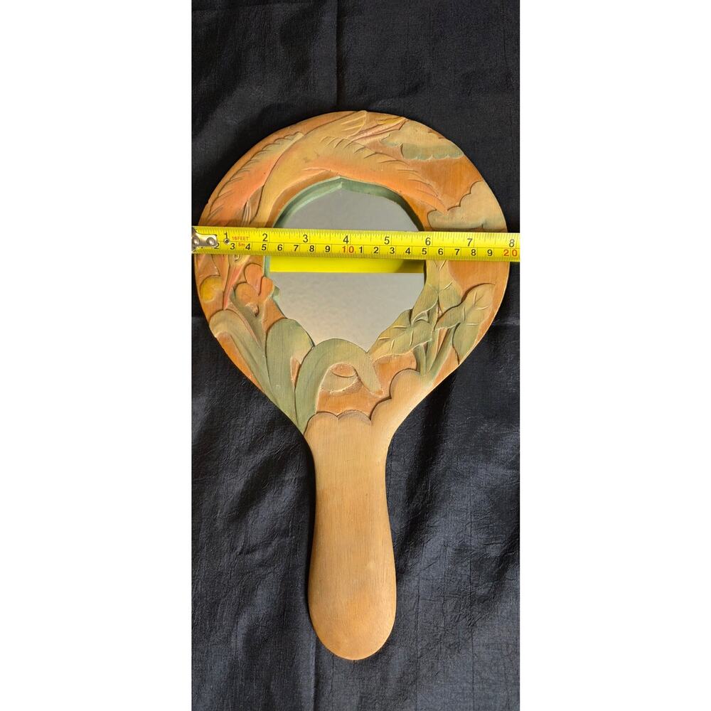 Hand Carved Vanity mirror Tropical Floral & Bird - Picture 3 of 7